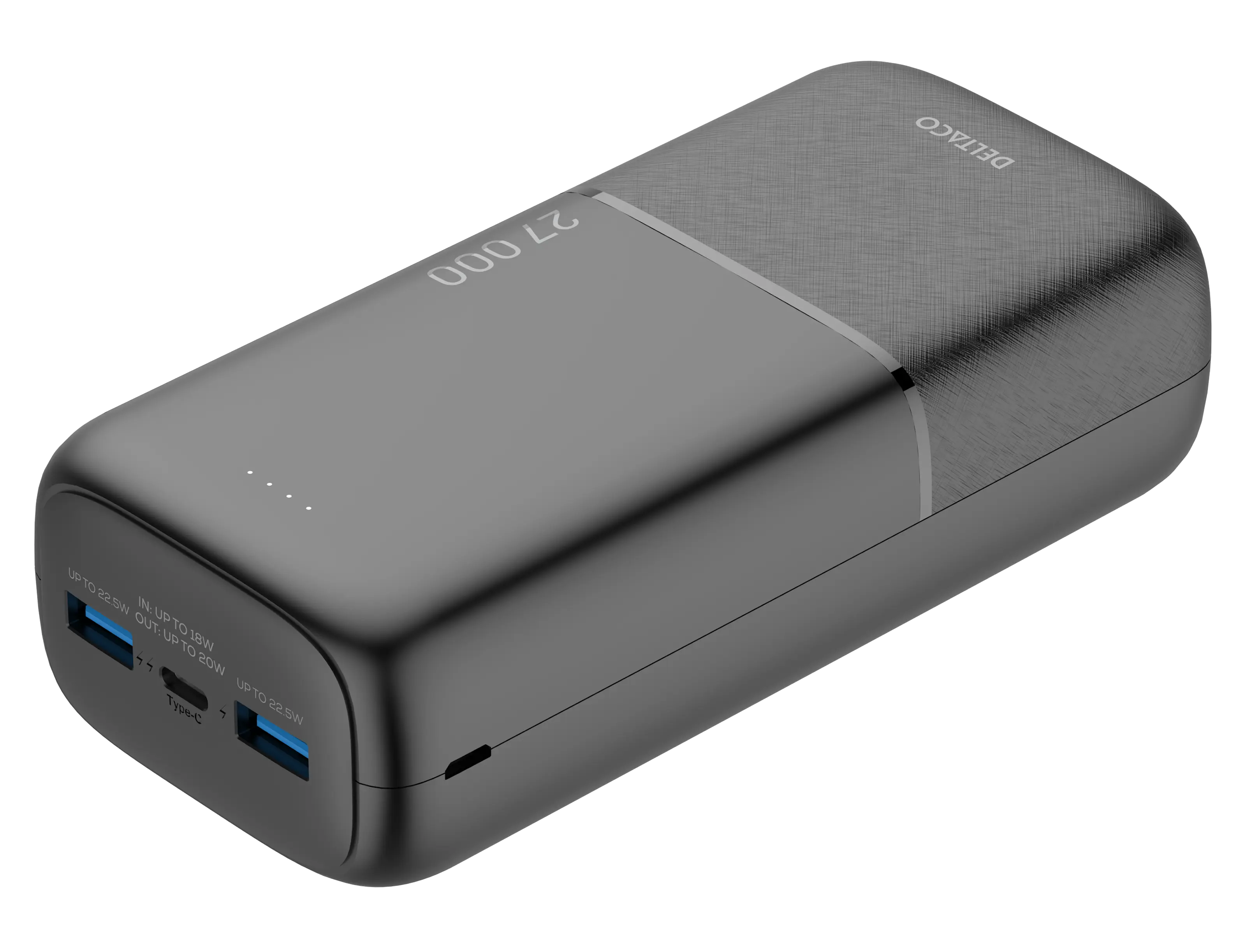 Powerbank 27000 mAh USB-C + 2x USB-A PD 20W Sort