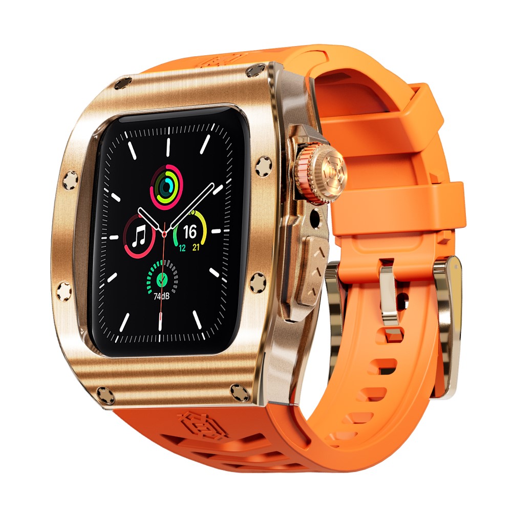 SHELLBOX High Brushed Metal Case w Strap Apple Watch SE 44mm Rose/Orange