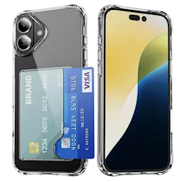 iPhone 16 Plus Hybridcover med indbygget kortholder, Gennemsigtig