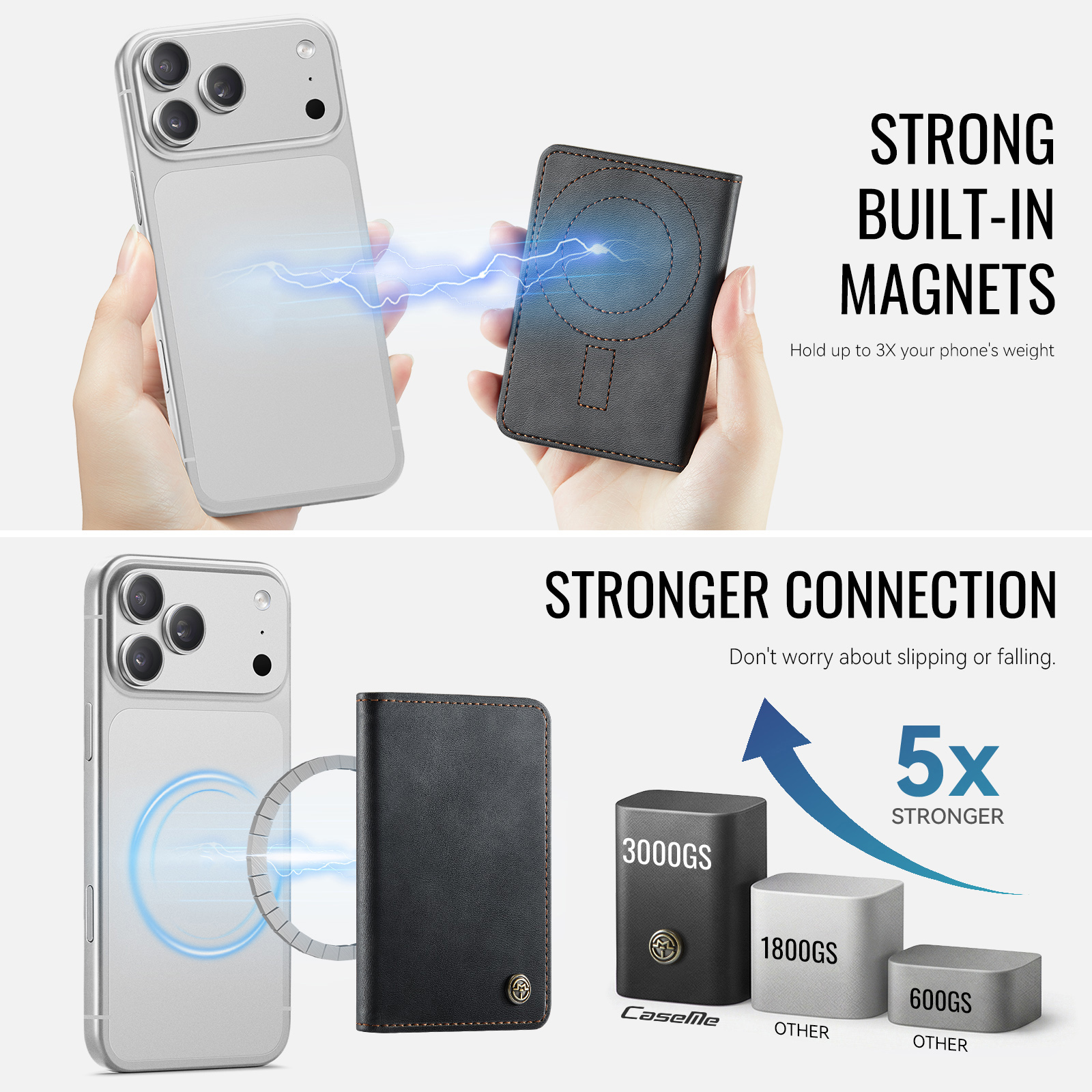 MagSafe Läderkorthållare med RFID-skydd och ställfunktion Brun