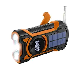 Aurinkokäyttöinen hätäradio käsikammella 5000mAh, Musta/oranssi