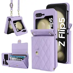 Samsung Galaxy Z Flip 5 Tikkattu lompakkokotelo RFID-suojauksella, Liila