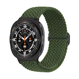 Punottu joustava nailonranneke Samsung Galaxy Watch 8 Classic Tummanvihreä