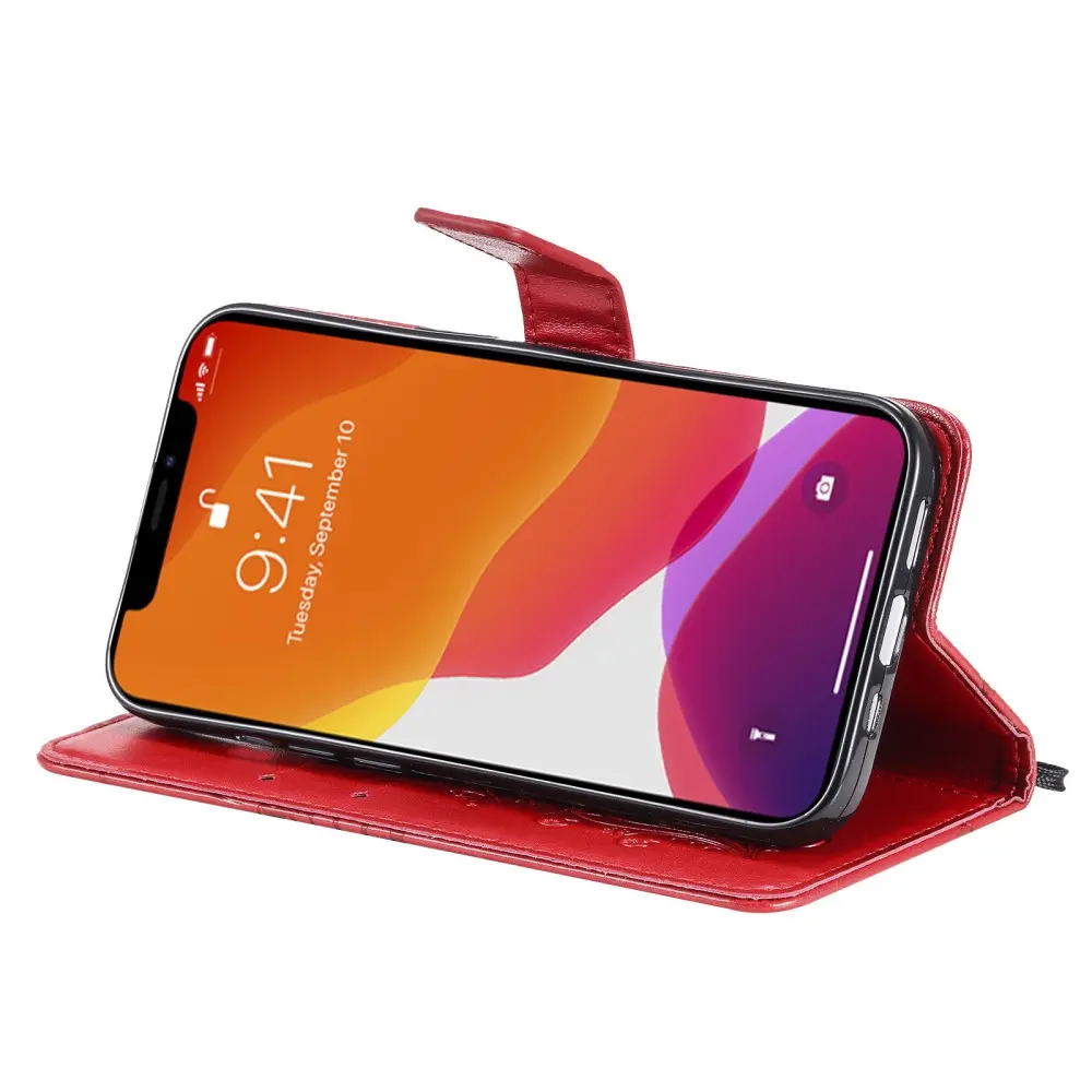 Läderfodral Fjärilar iPhone 13 Mini Röd