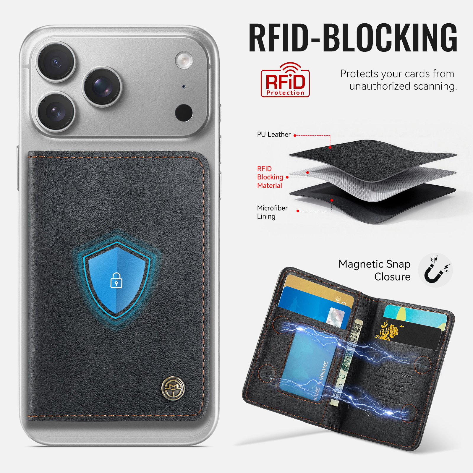 MagSafe Läderkorthållare med RFID-skydd och ställfunktion Brun