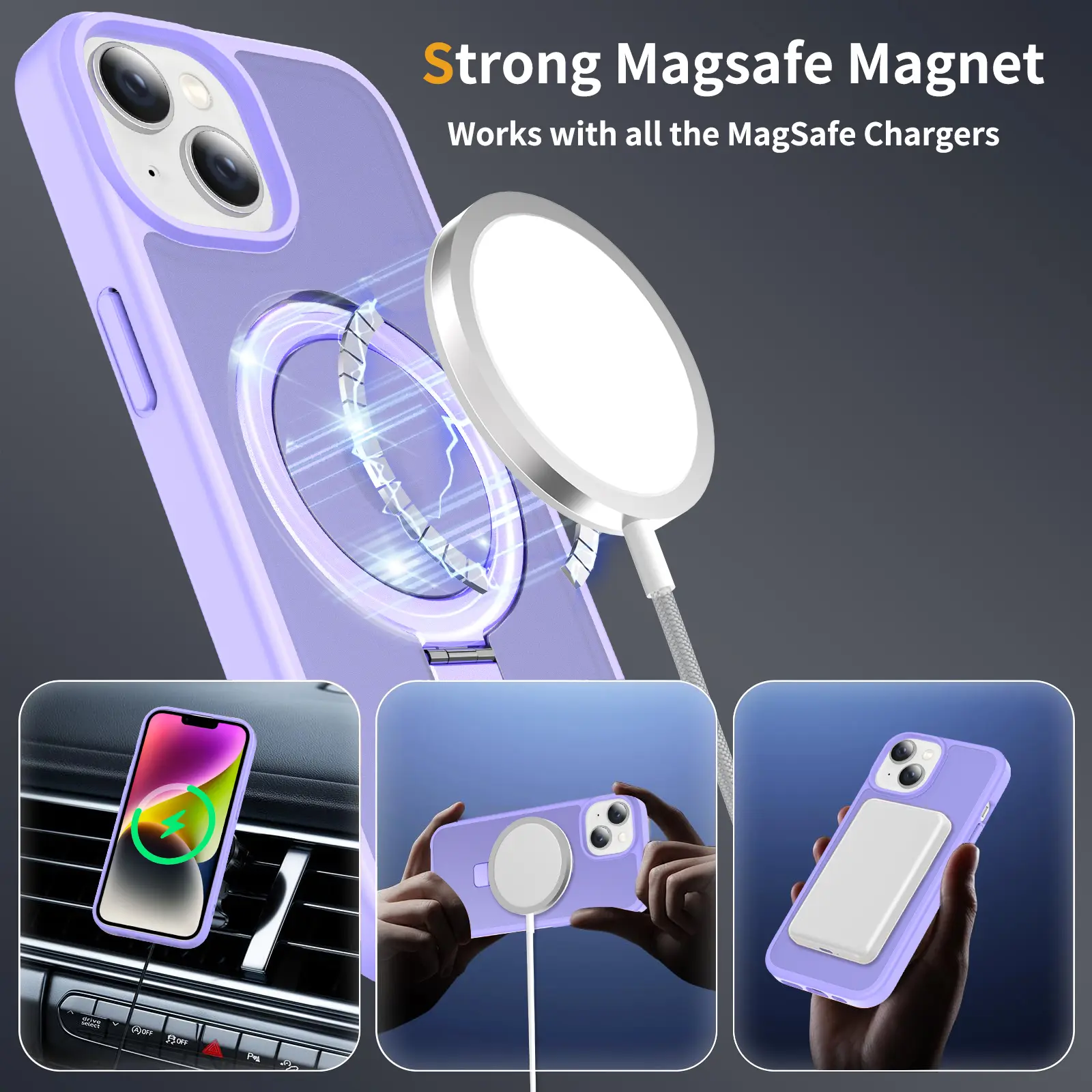 Hybridskal Magnetic Ring iPhone 14 Ljuslila