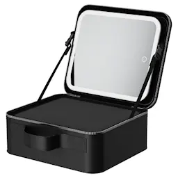 Makeuptaske med LED-spejl og flytbare rum, Sort