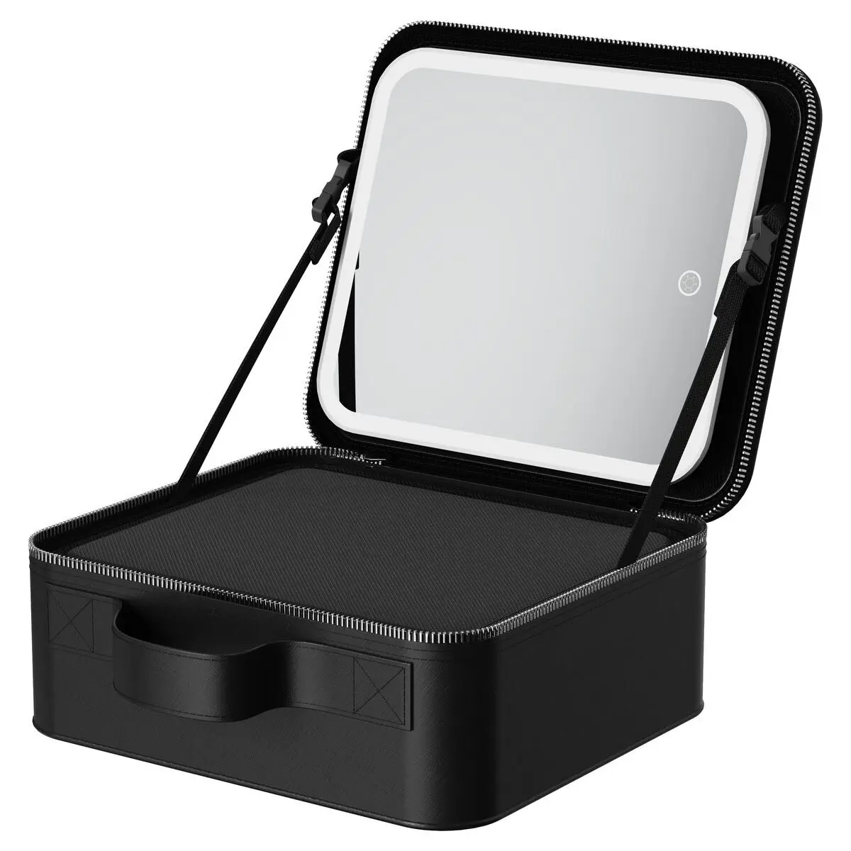 Makeuptaske med LED-spejl og flytbare rum, Sort