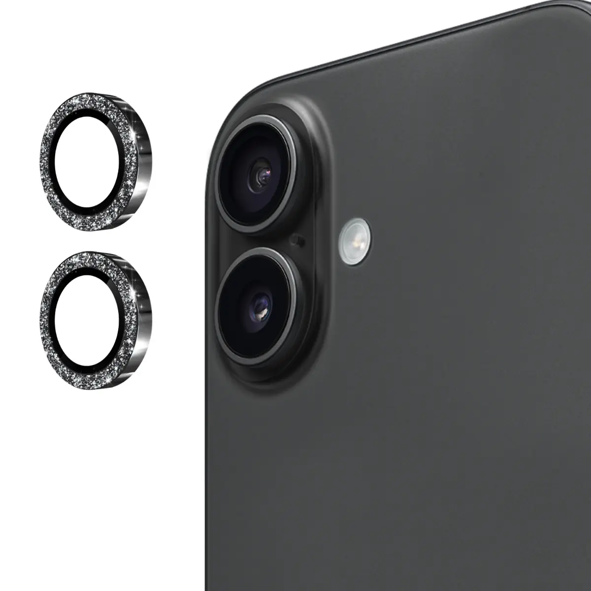 Glitter Linsebeskytter Aluminium iPhone 17 Sort