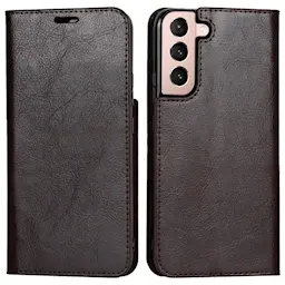 Mobiletui Ekte Lær Samsung Galaxy S22 Mørkbrun