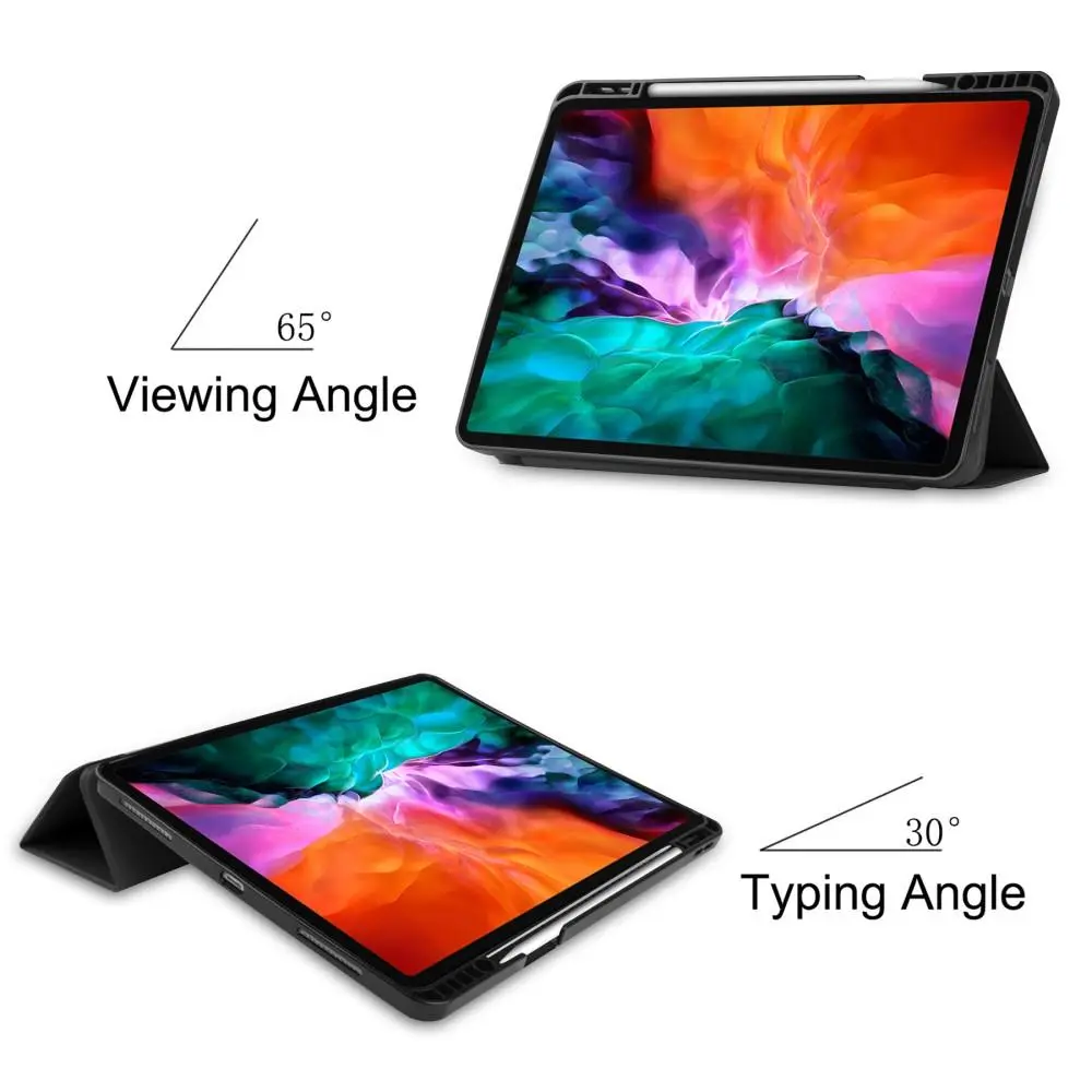 Apple iPad Pro 12.9 5th Gen (2021) Fodral Tri-fold med Pencil-hållare Svart