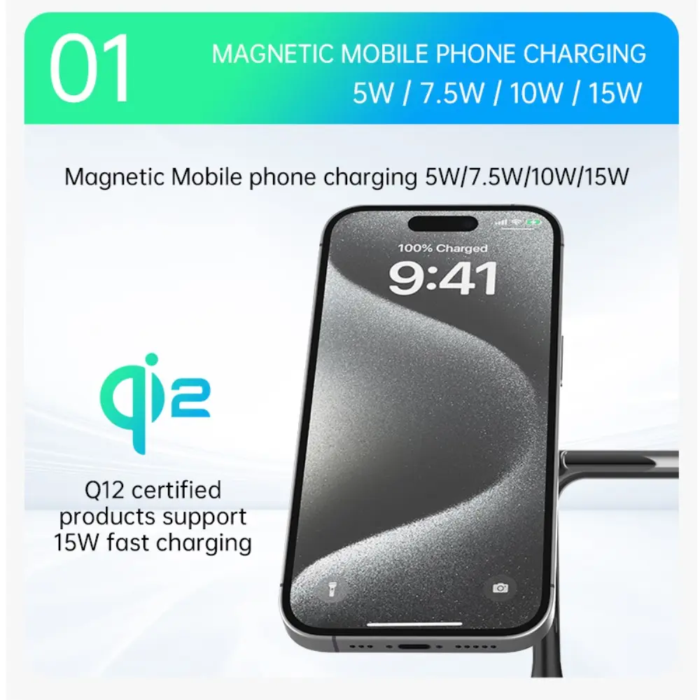 Apple iPhone 18 Pro Max 3-i-1 Qi2 Magnetisk Trådlös Laddningsstation svart
