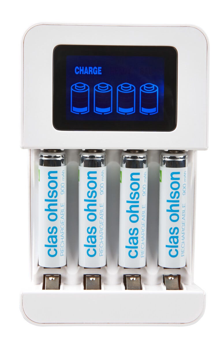 Clas Ohlson Batterilader LCD med 4 stk. AAA/HR03-batterier