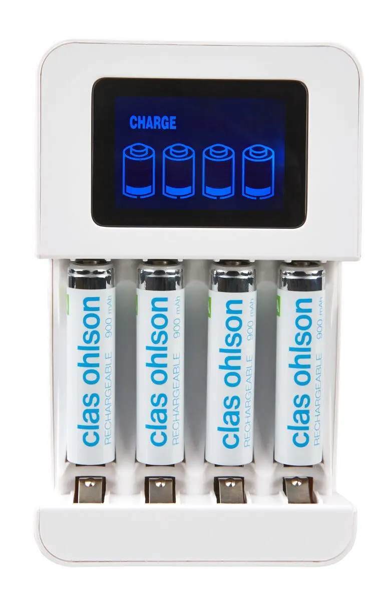 Batterioplader LCD med 4 stk. AAA/HR03-batterier