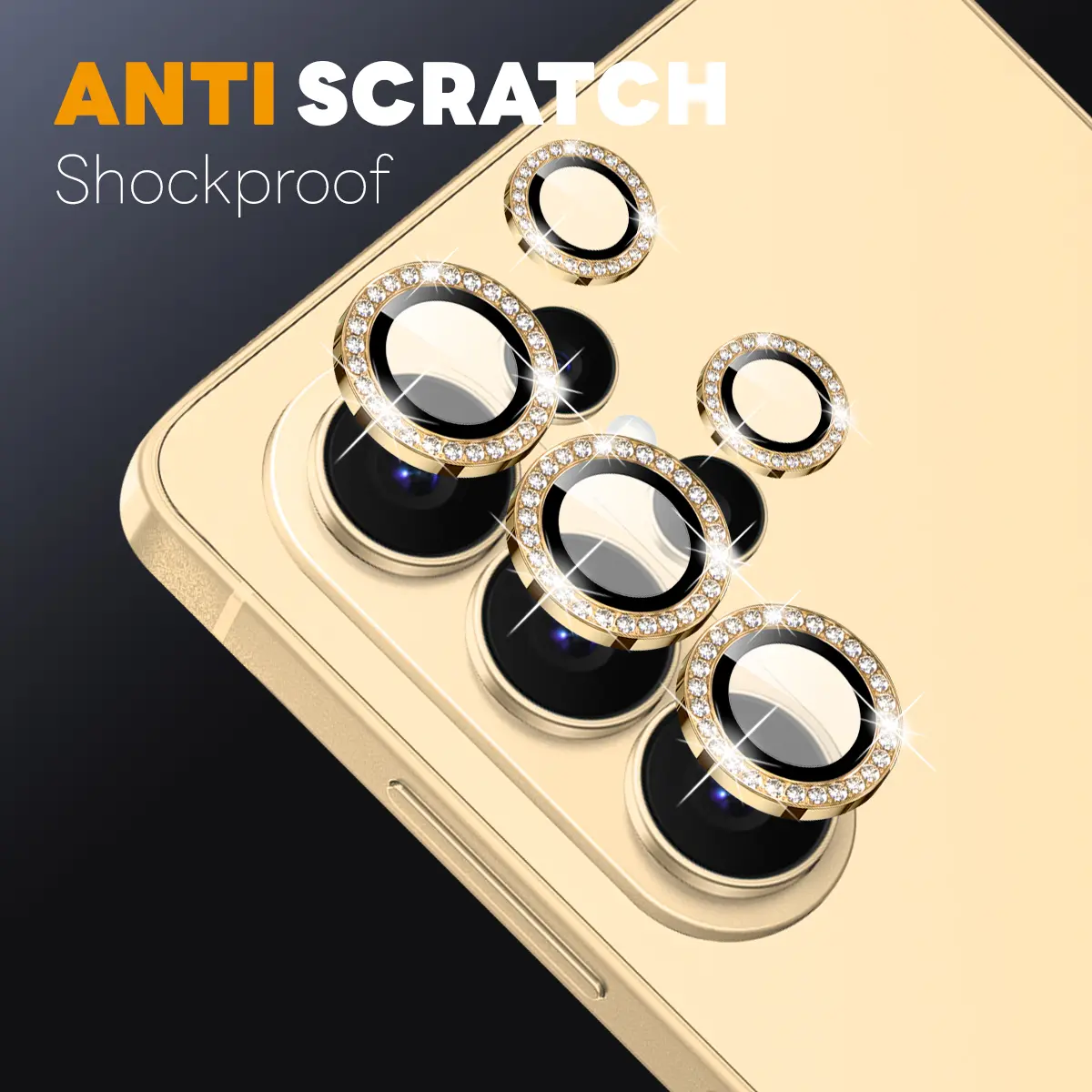 Linsskydd Rhinestone Härdat Glas Samsung Galaxy S26 Ultra Guld