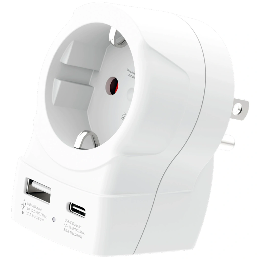 Reseadapter Europa till USA USB-A/USB-C 20W