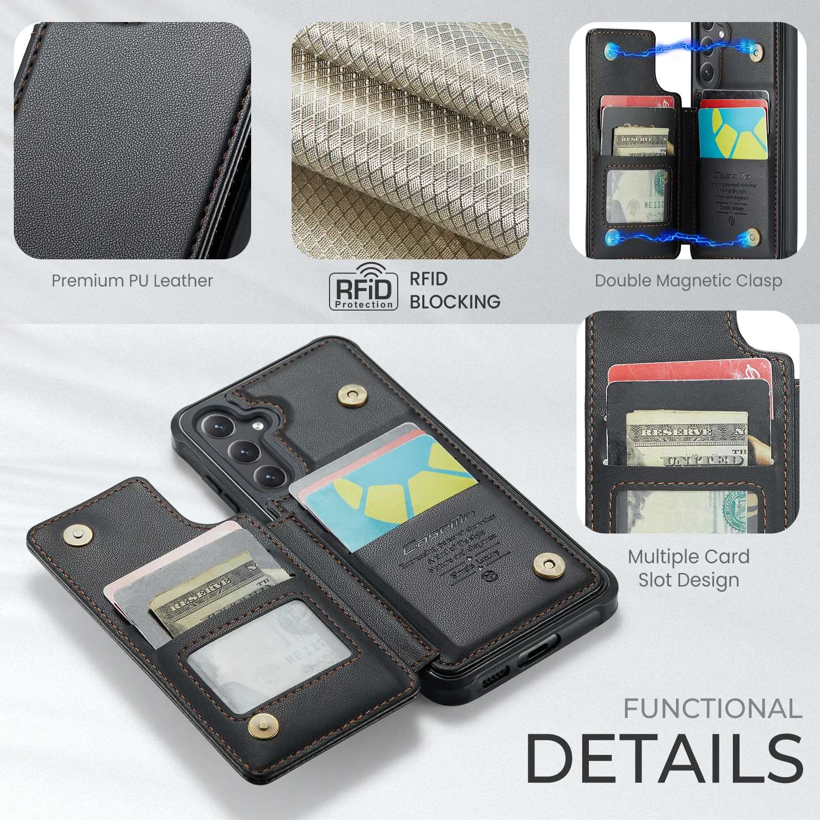 Plånboksskal RFID-skydd Samsung Galaxy S25 FE svart