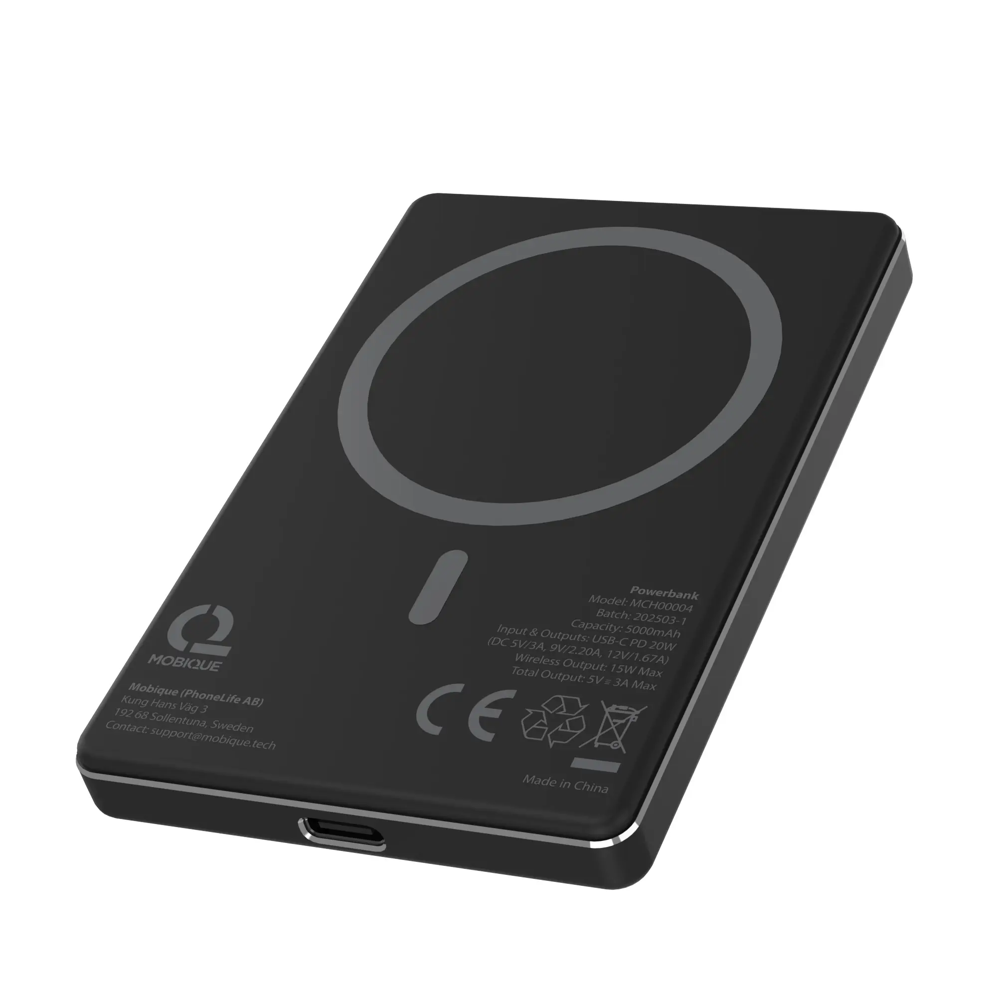 Magnetisk Trådlös Powerbank 5000mAh svart