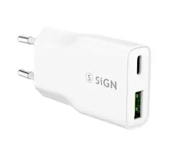 GaN Ultra Slim PD Hurtigoplader USB-C + USB-A 20W Hvid