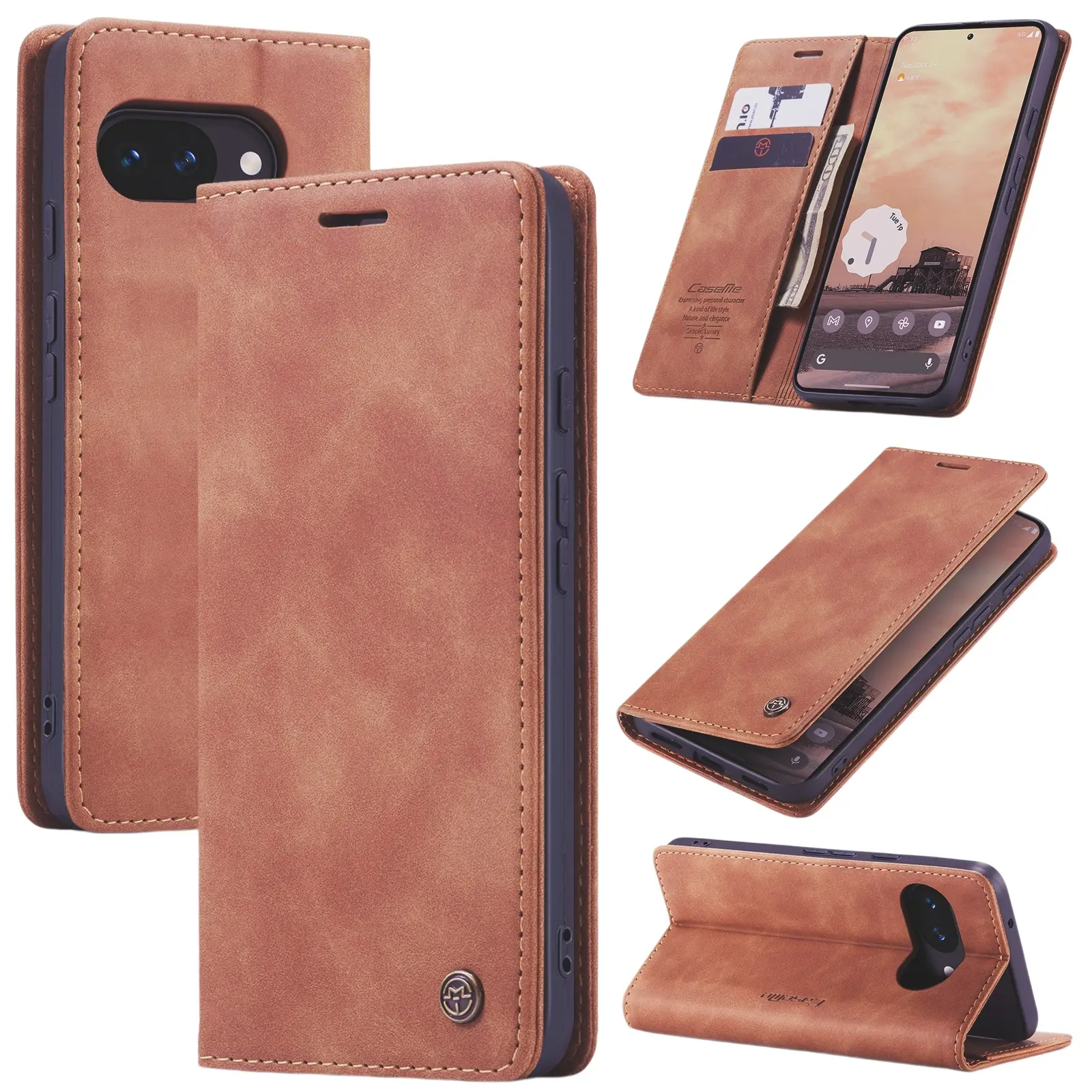 Google Pixel 10a Slimmat plånboksfodral, Brun