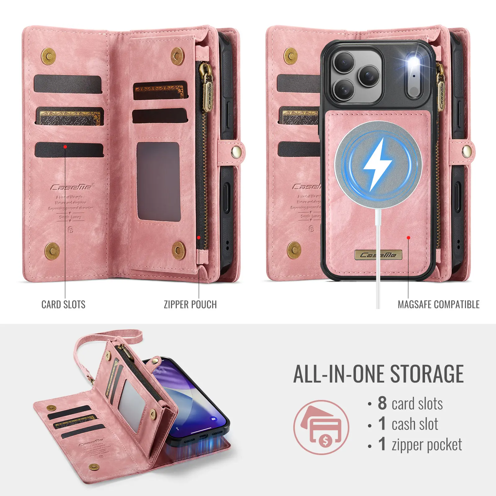 Multi-slot Plånboksfodral iPhone 17 Pro Max Rosa