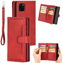 Læder multi-slot tegnebog iPhone 14 rød