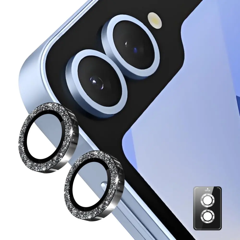 Glitter Linsebeskytter Aluminium Samsung Galaxy Z Flip 7 Sort