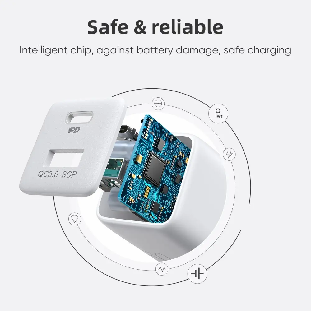 Mini Snabbladdare USB-C & USB-A, PD & QC 3.0 30W Vit
