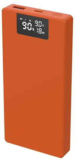 Powerbank med display USB-A + USB-C 10000 mAh PD 20W, Orange
