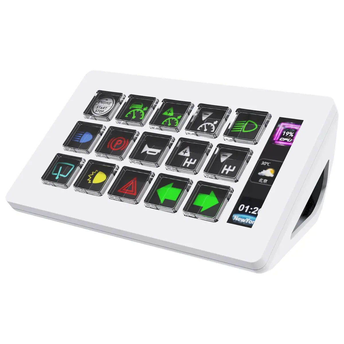 Stream deck-kontrollpanel med 15 knapper, Hvit