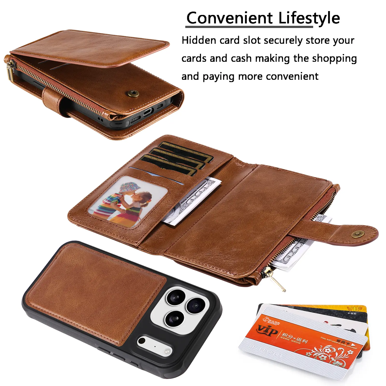 Magnet Leather Multi-Wallet iPhone 18 Pro Max Brun