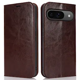 Mobilfodral Äkta Läder Google Pixel 9 Pro Mörkbrun