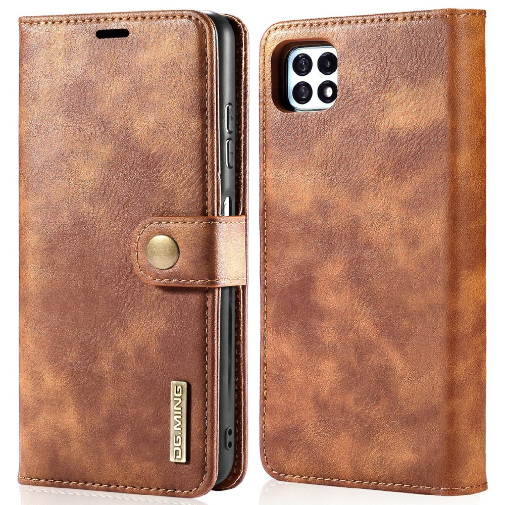 DG.MING Samsung Galaxy A22 5G Lommeboketui med avtakbart deksel, Cognac