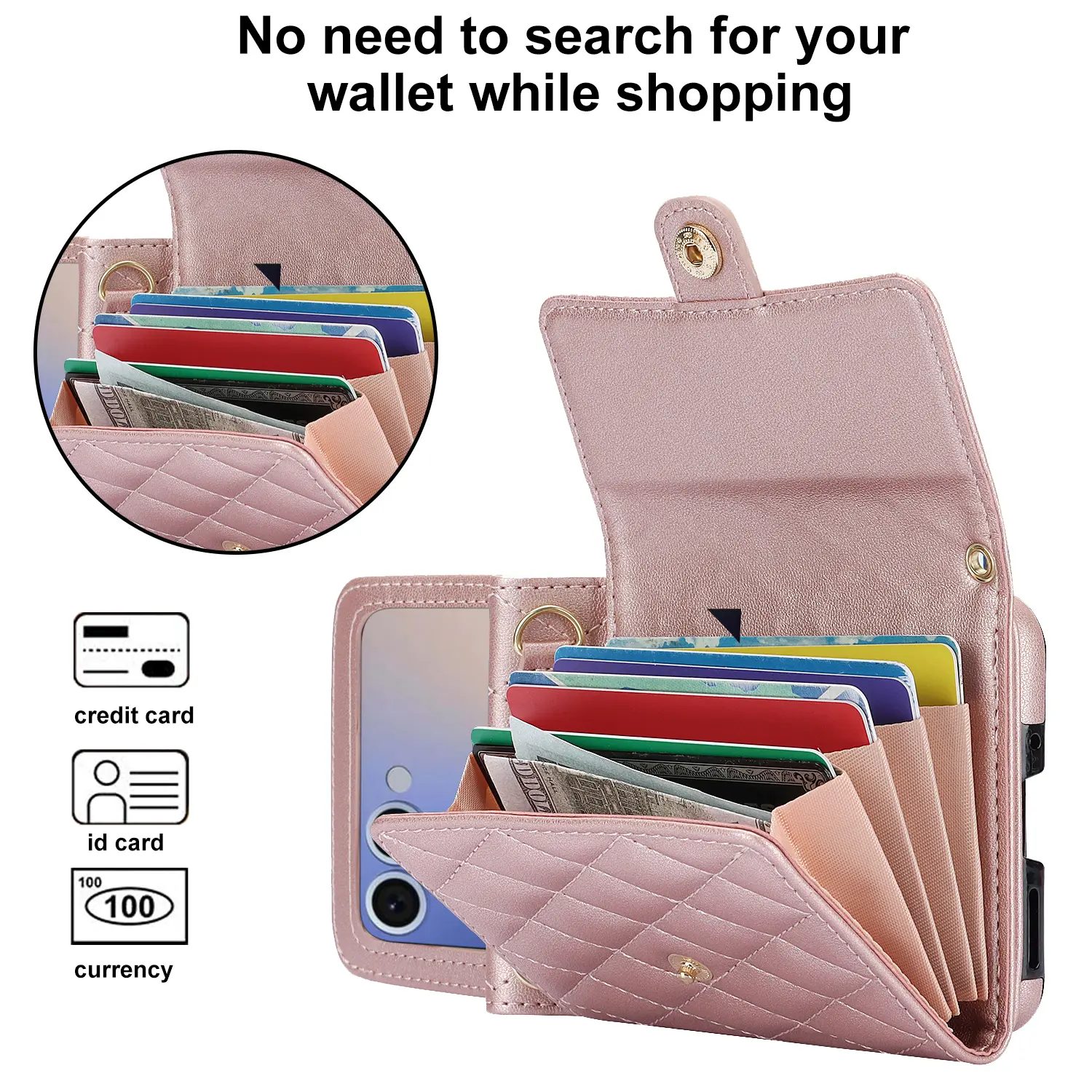 Plånboksväska RFID-skydd Samsung Galaxy Z Flip 8 Quilted Roséguld