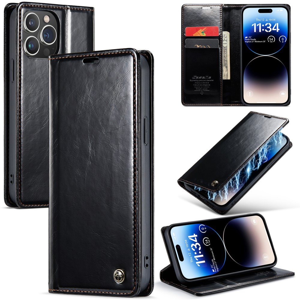 CaseMe Leather Wallet iPhone 15 Pro musta