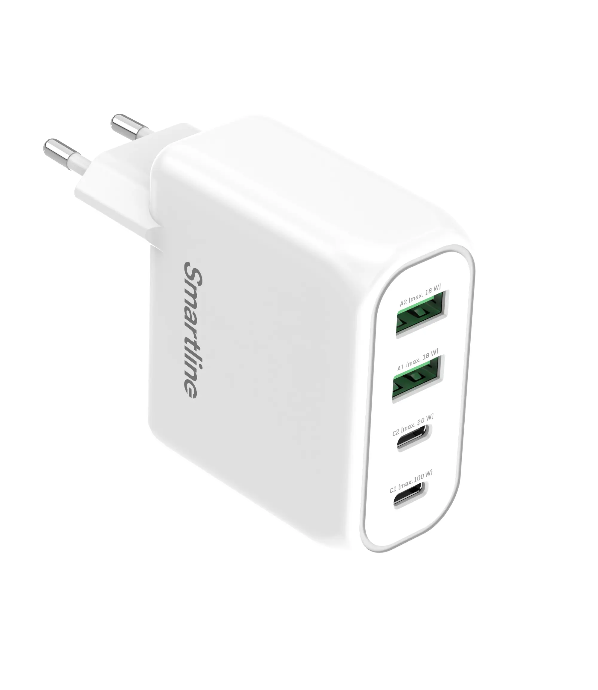 Vægoplader PD 100W 4 Port USB-C + USB-A hvid