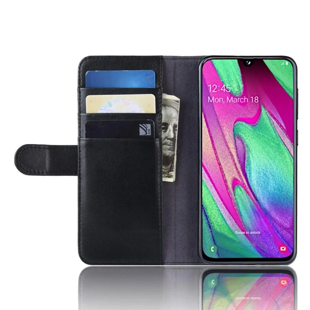 Äkta Läderfodral Samsung Galaxy A40 Svart