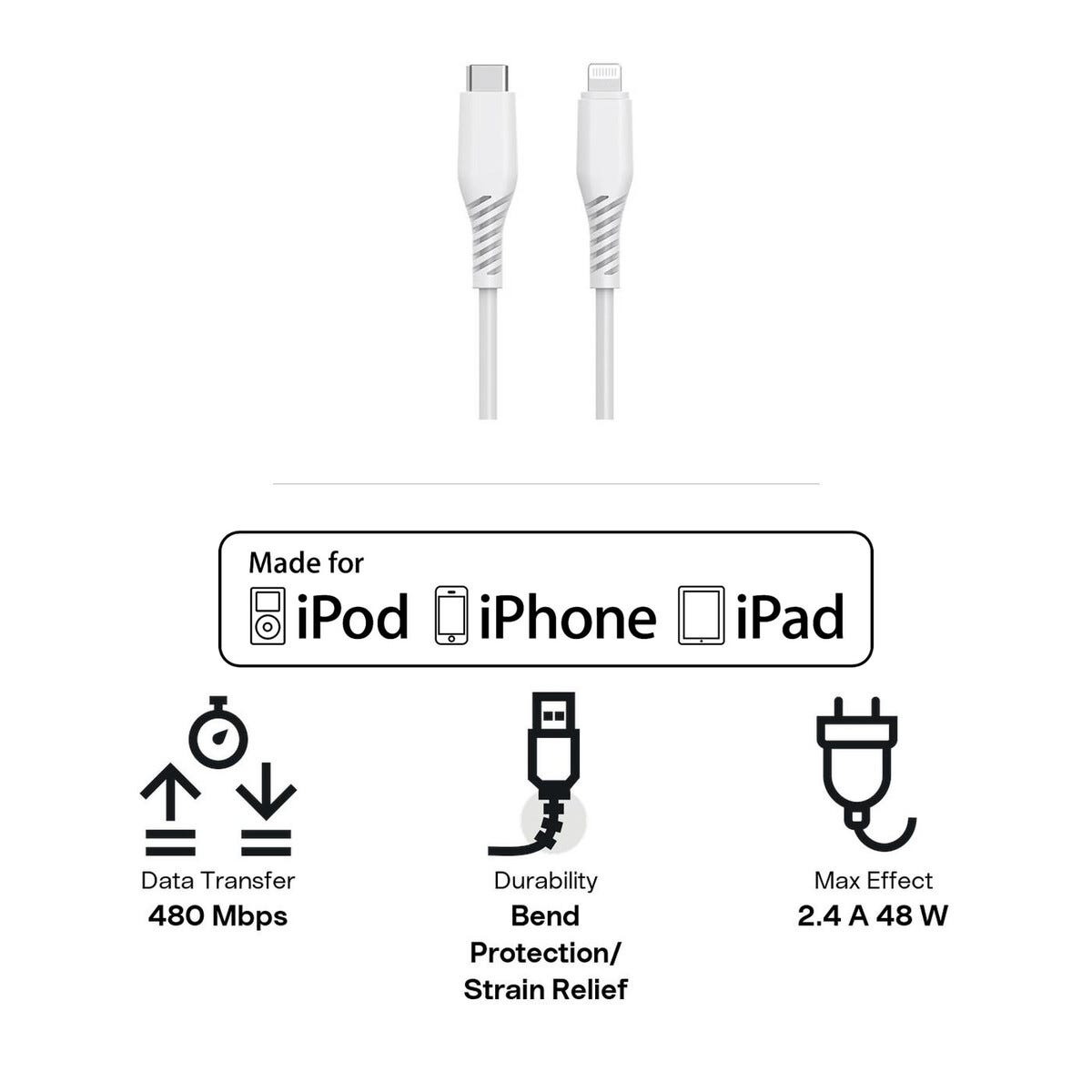 USB-C till Lightning kabel 2m Vit