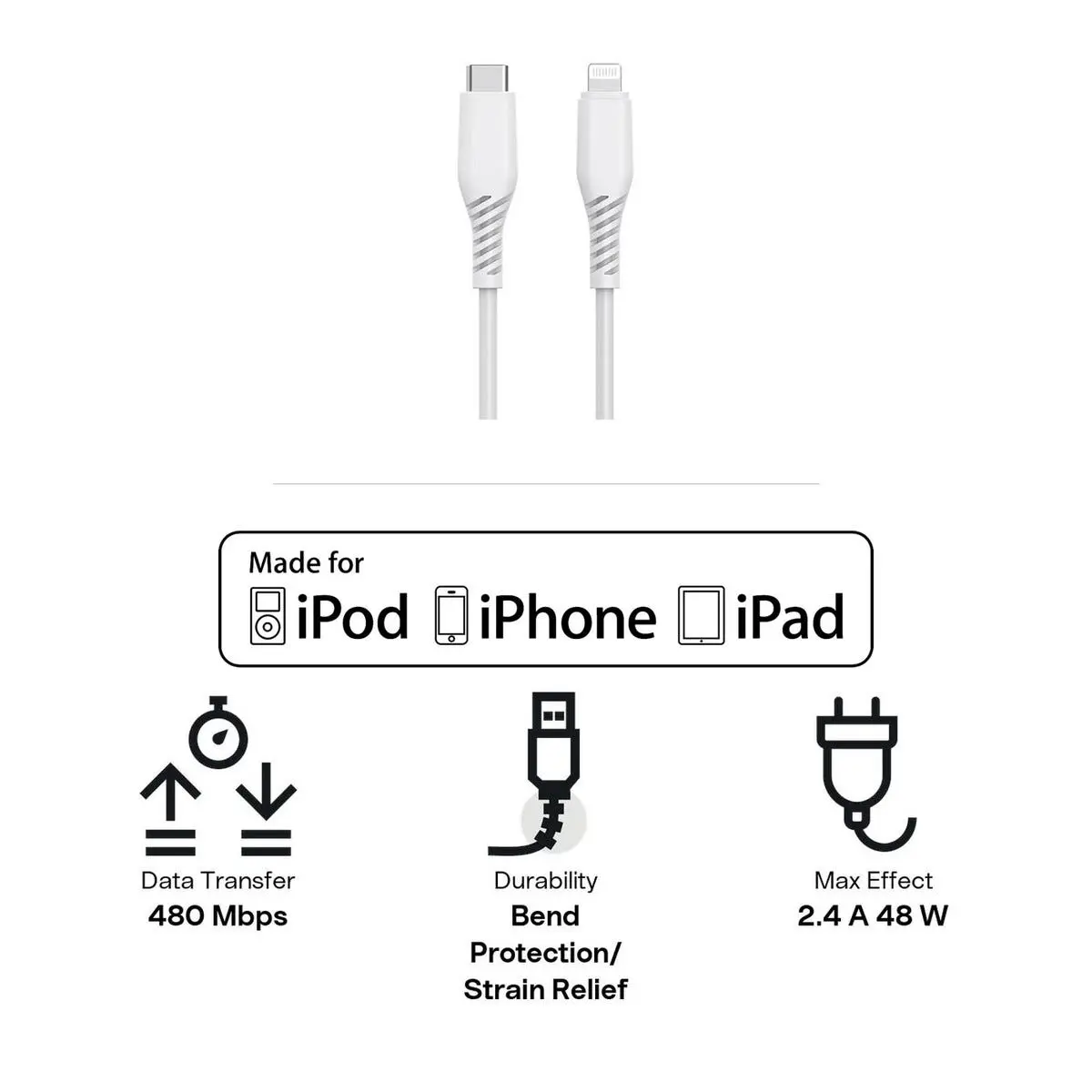 USB-C till Lightning kabel 2m Vit