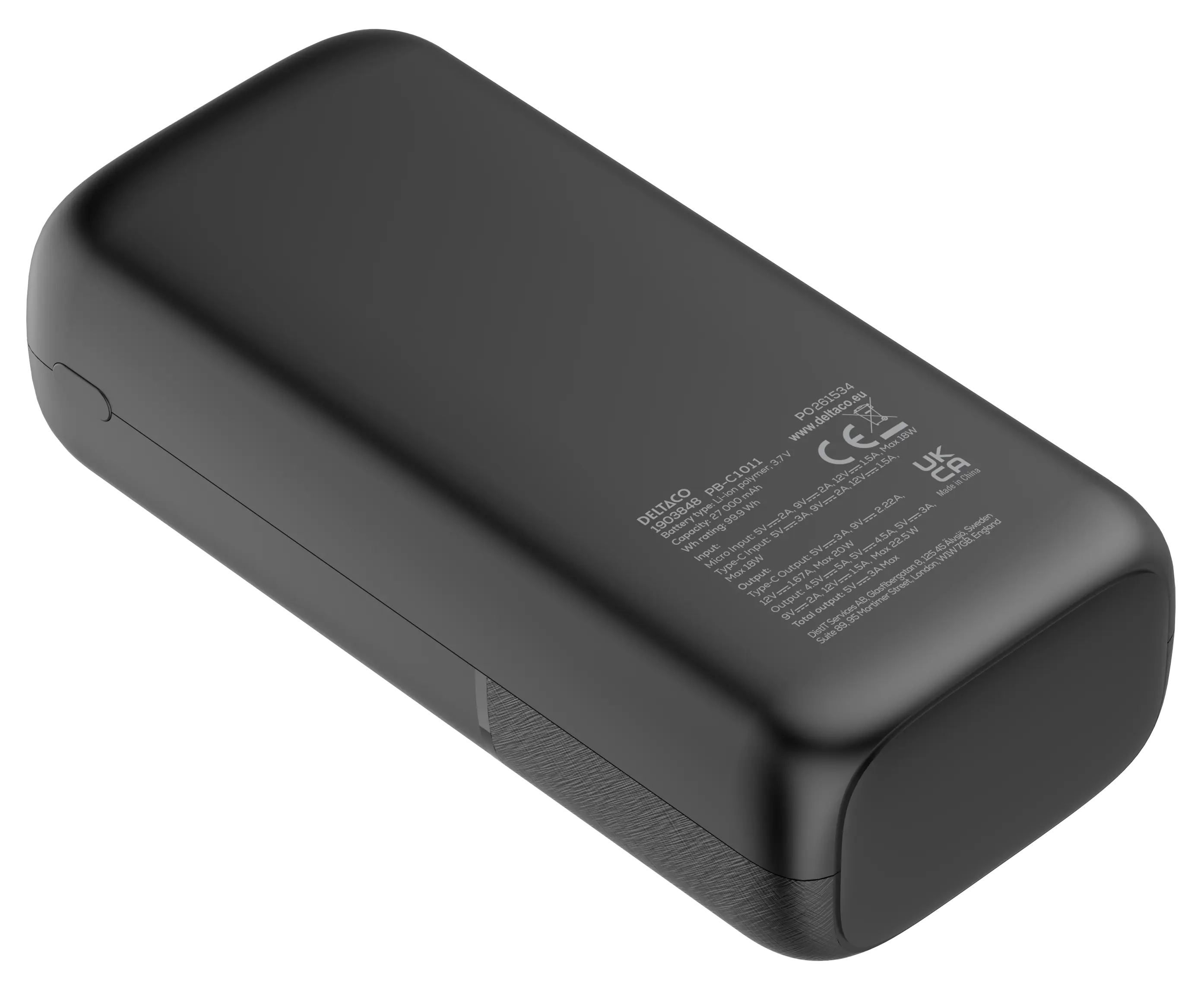 Powerbank 27000 mAh USB-C + 2x USB-A PD 20W Svart