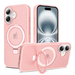 iPhone 16 Magnetic hybridskal med ställfunktion, Rosa