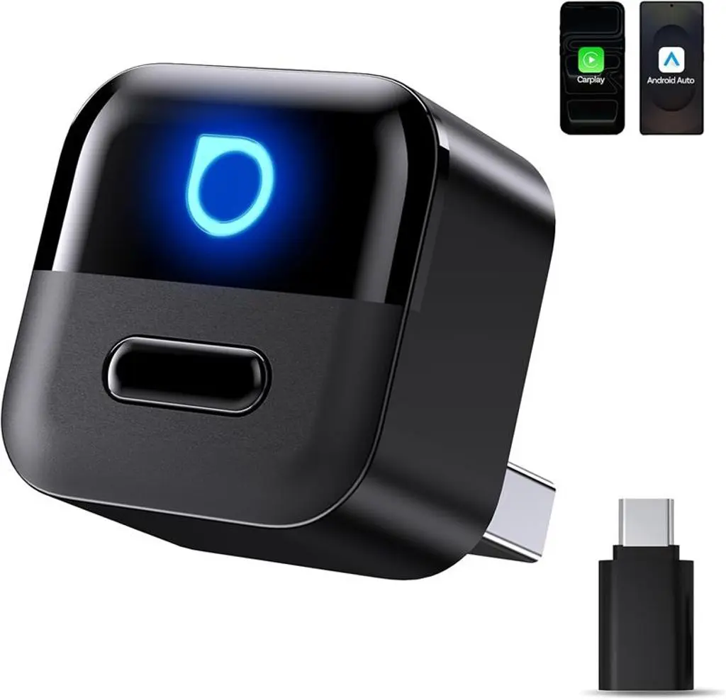 Mini 2-i-1 Trådlös Carplay/Android Auto-adapter, Svart