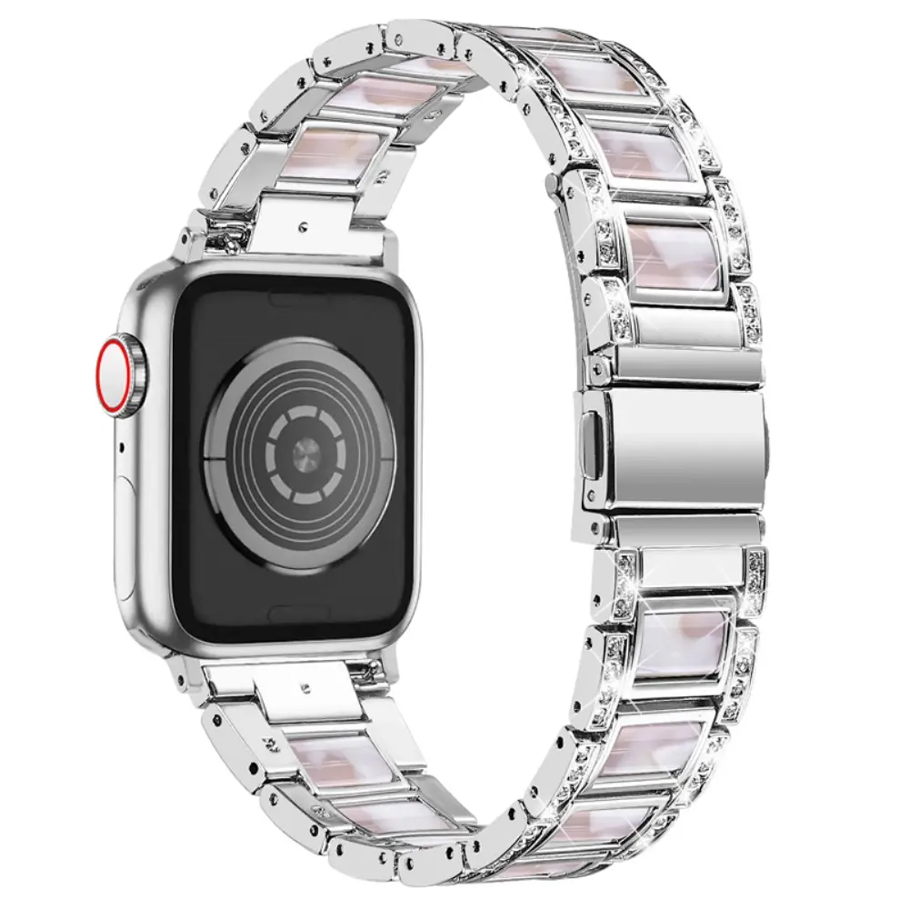 Apple Watch Ultra 49mm 2nd Gen Metallinen ranneke koristekivillä, Silver Pearl