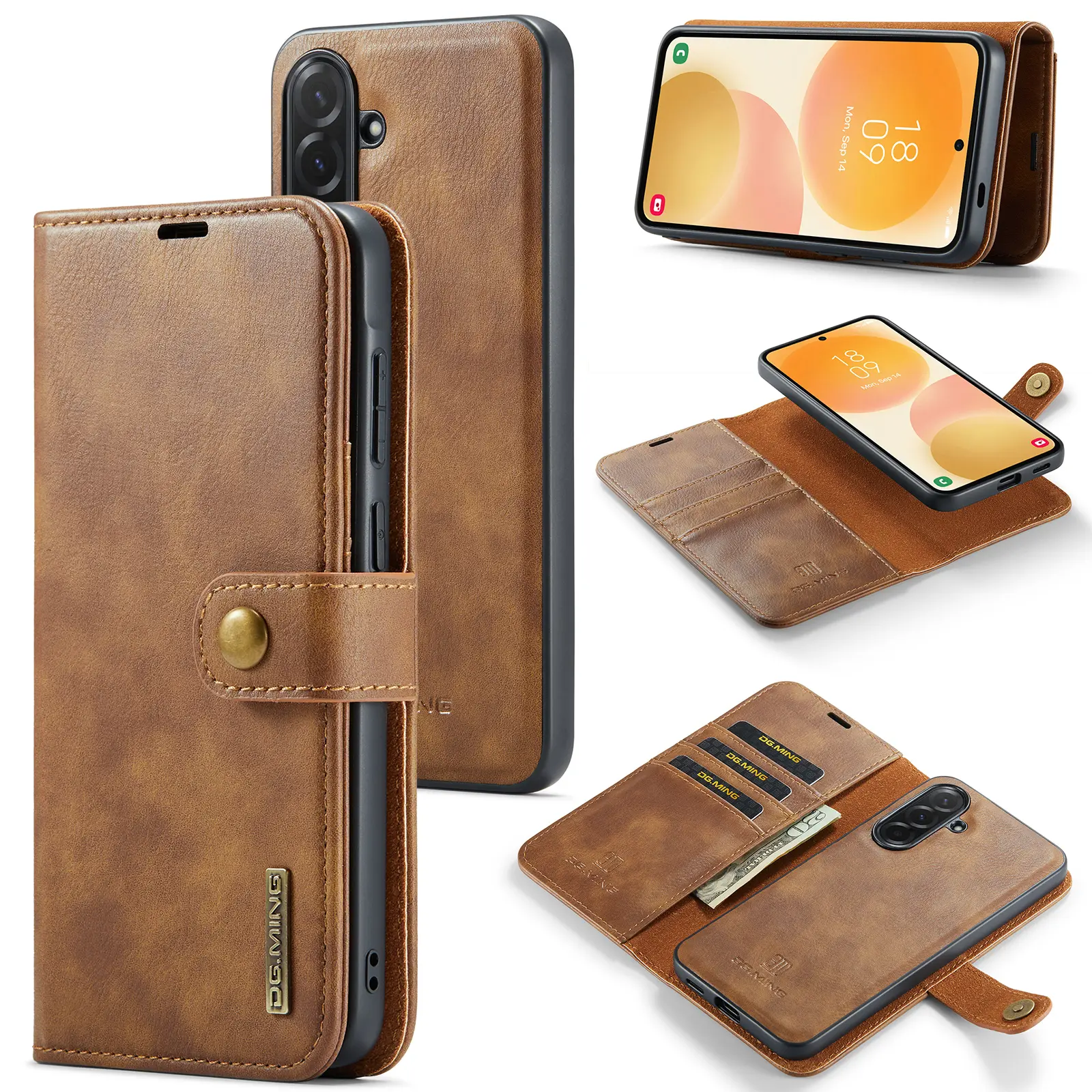 Samsung Galaxy A57 Pungetui med aftageligt cover, Cognac