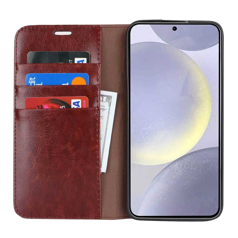 Mobilfodral Äkta Läder Samsung Galaxy S25 Mörkbrun