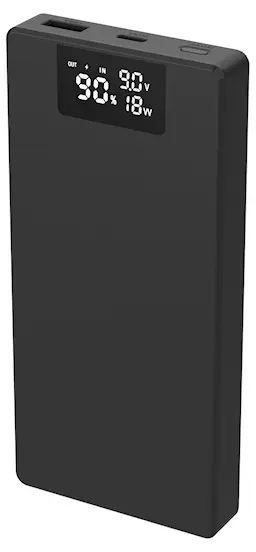 Powerbank USB-A + USB-C med display 10000 mAh PD 20W Svart