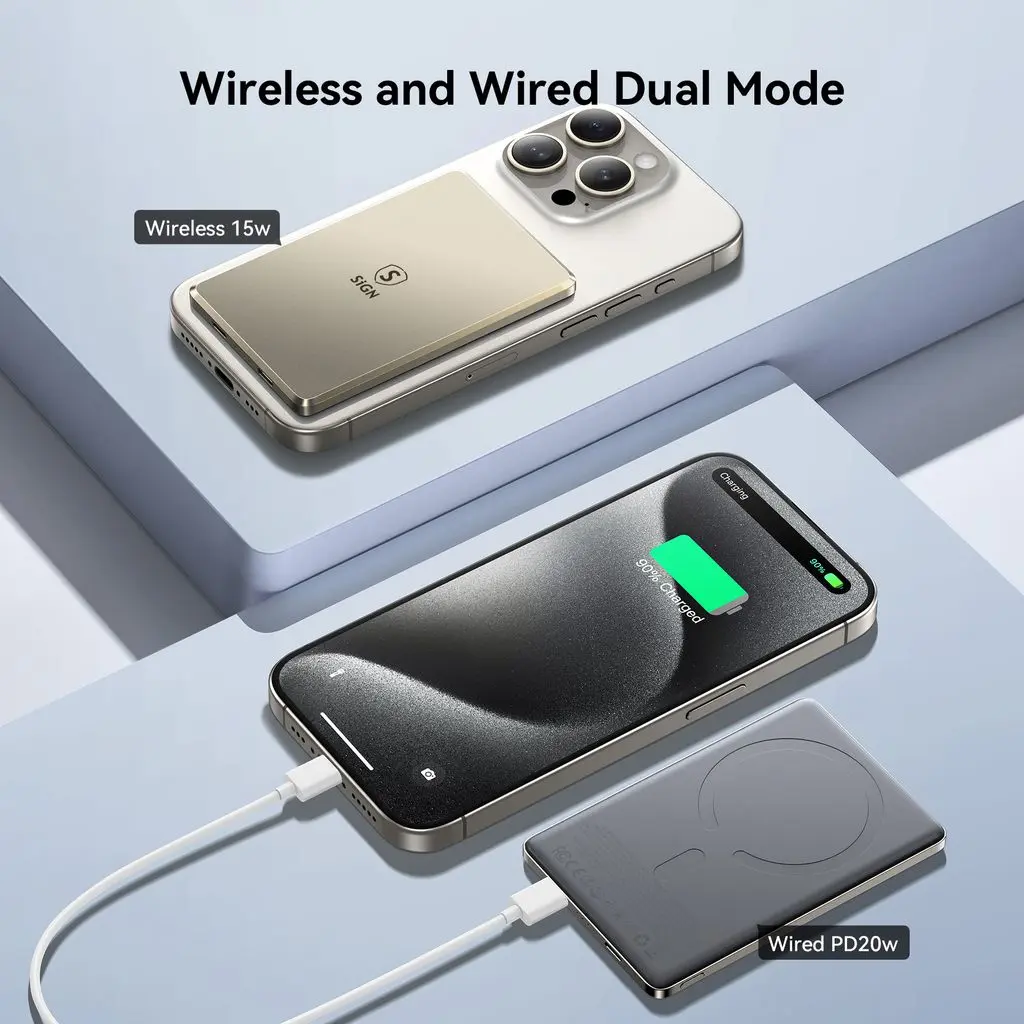 Trådlös Magnetisk Ultra Slim Powerbank 5000mAh 20W Grå
