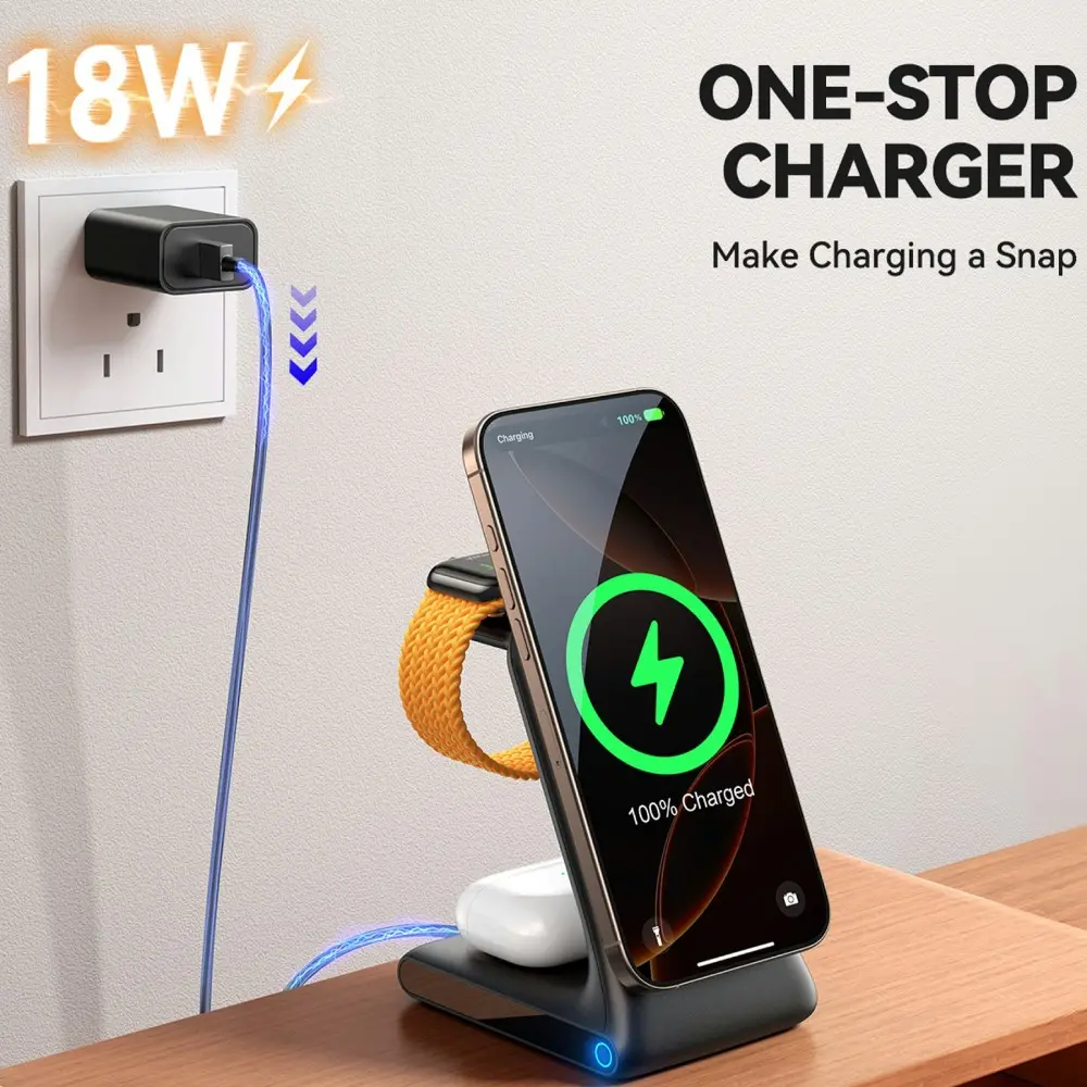 3-in-1 Magnetisk Trådlös Laddningsstation svart