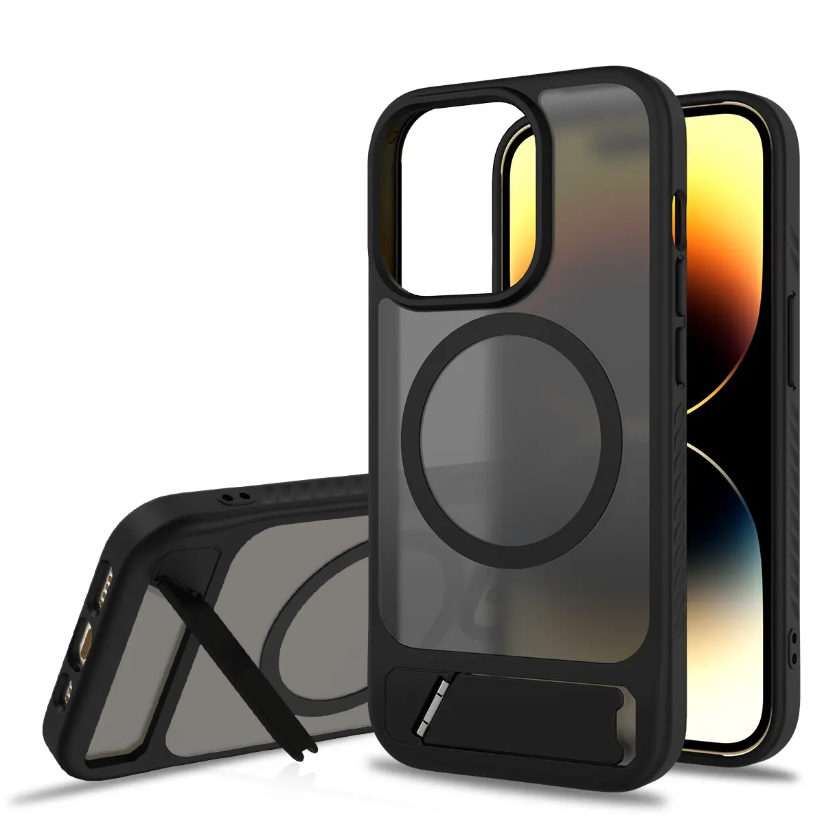 Magneettinen suojakuori jalustalla iPhone 13 Pro Musta