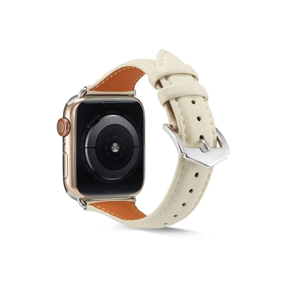 Slim Läderarmband Apple Watch Series 12 47mm Beige